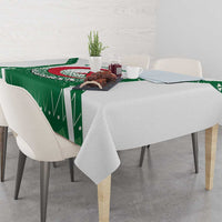 Green Algeria-themed tablecloth with emblem pattern across the table front