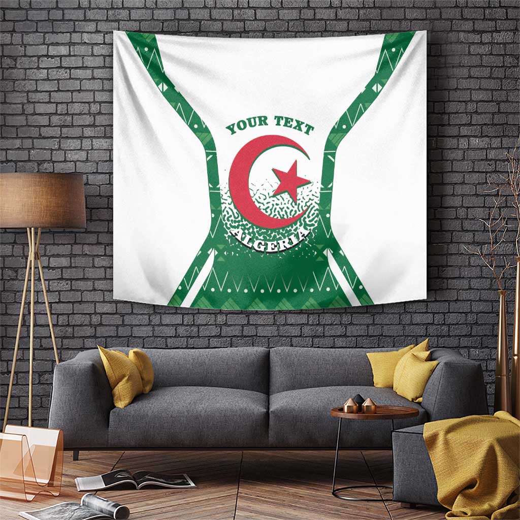 Algeria tapestry wall hanging with green cross pattern and red crescent star emblem