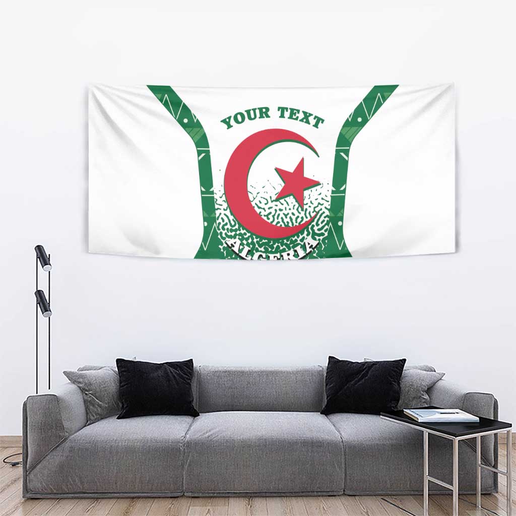 Algeria tapestry wall hanging with green geometric frame and red crescent star emblem
