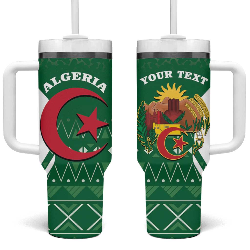 Personalized Algeria Tumbler With Handle Coat Of Arms African Pattern - Wonder Print Shop