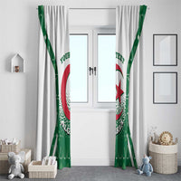 Green Algeria themed curtain set with coat-of-arms emblem and red crescent star design