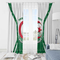 Green and white Algeria coat-of-arms window curtain with bold graphic crest and star motif