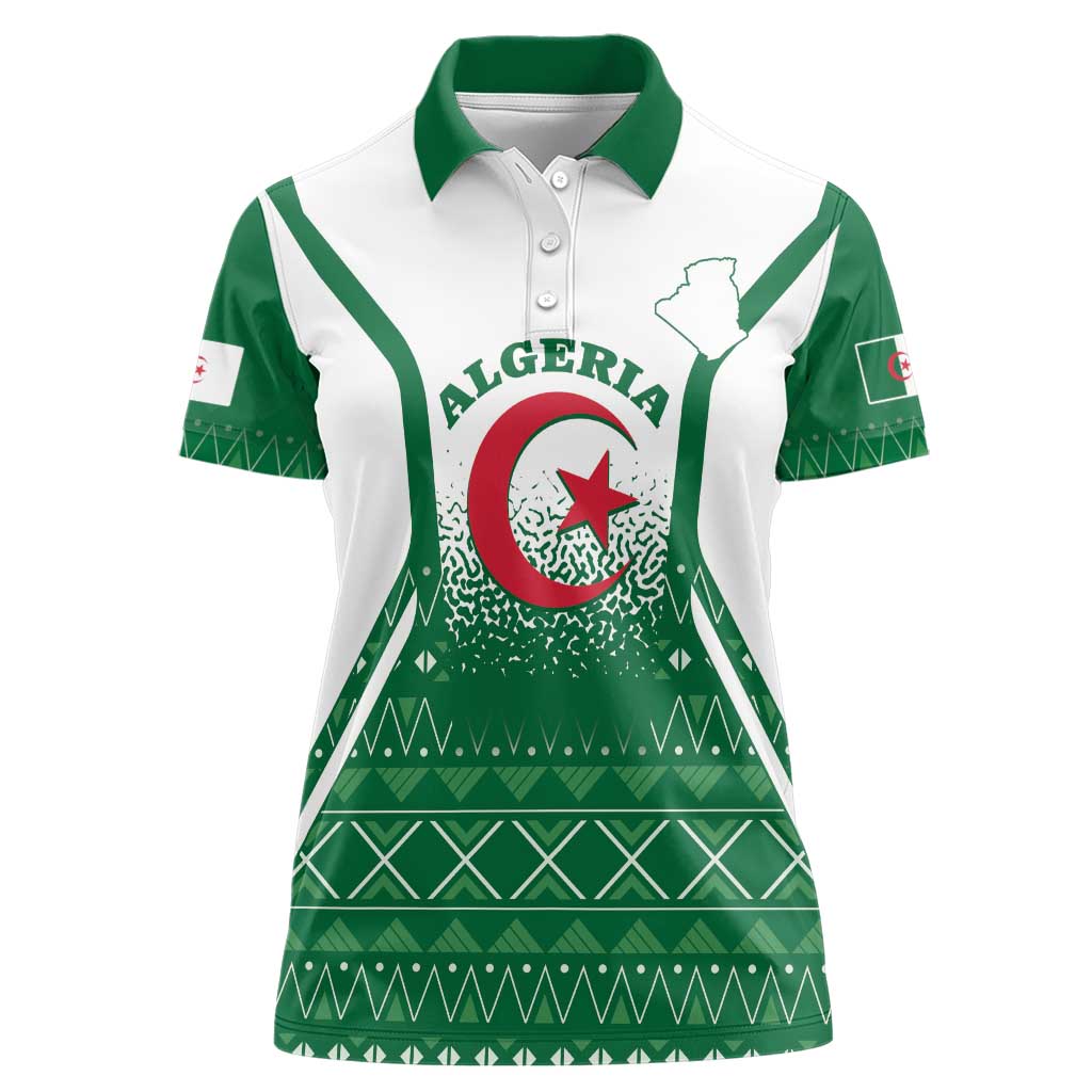 Personalized Algeria Women Polo Shirt Coat Of Arms African Pattern - Wonder Print Shop