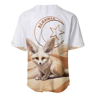 White baseball jersey with Algeria emblem and fox graphic on back