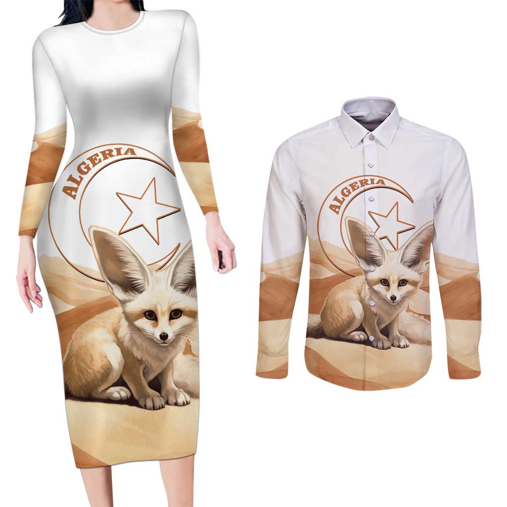 Fennec Fox Algeria Couples Matching Long Sleeve Bodycon Dress and Long Sleeve Button Shirt Algerian Sahara - Wonder Print Shop