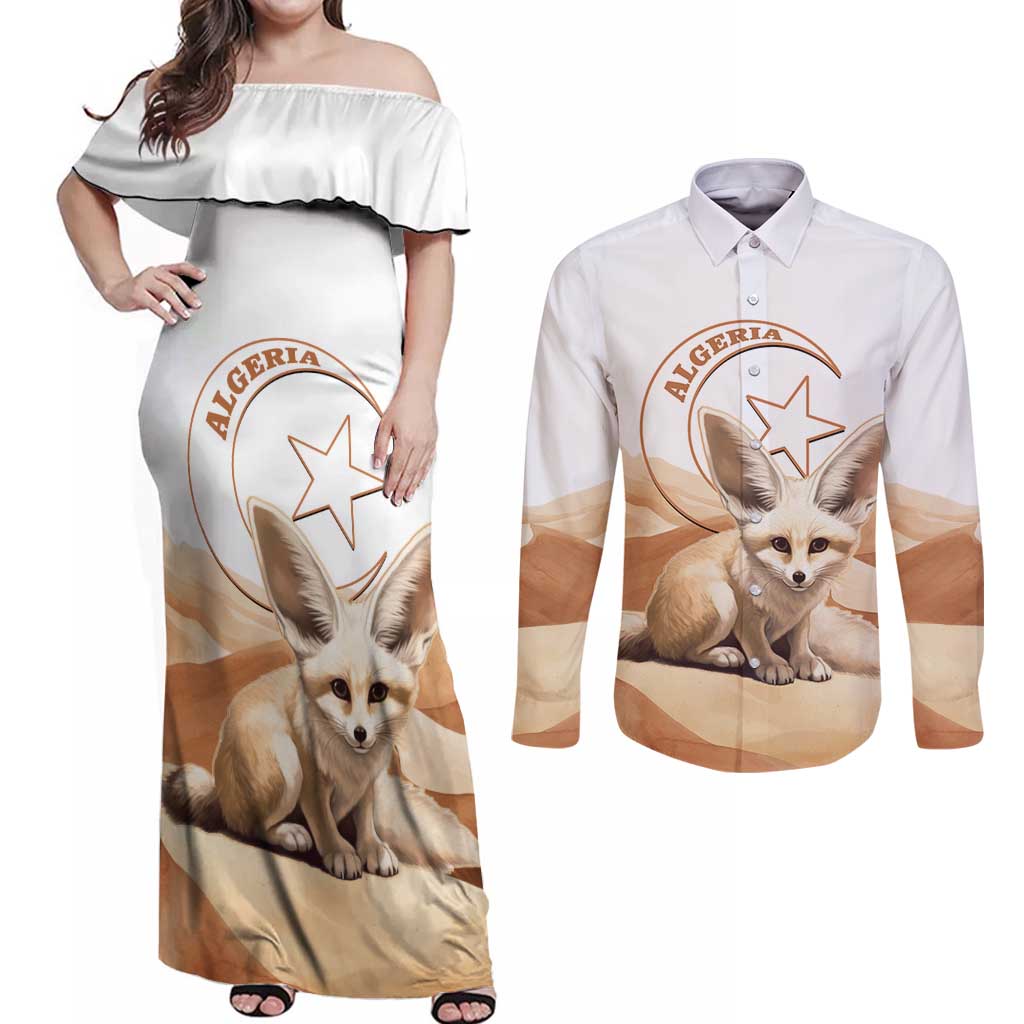 Fennec Fox Algeria Couples Matching Off Shoulder Maxi Dress and Long Sleeve Button Shirt Algerian Sahara - Wonder Print Shop