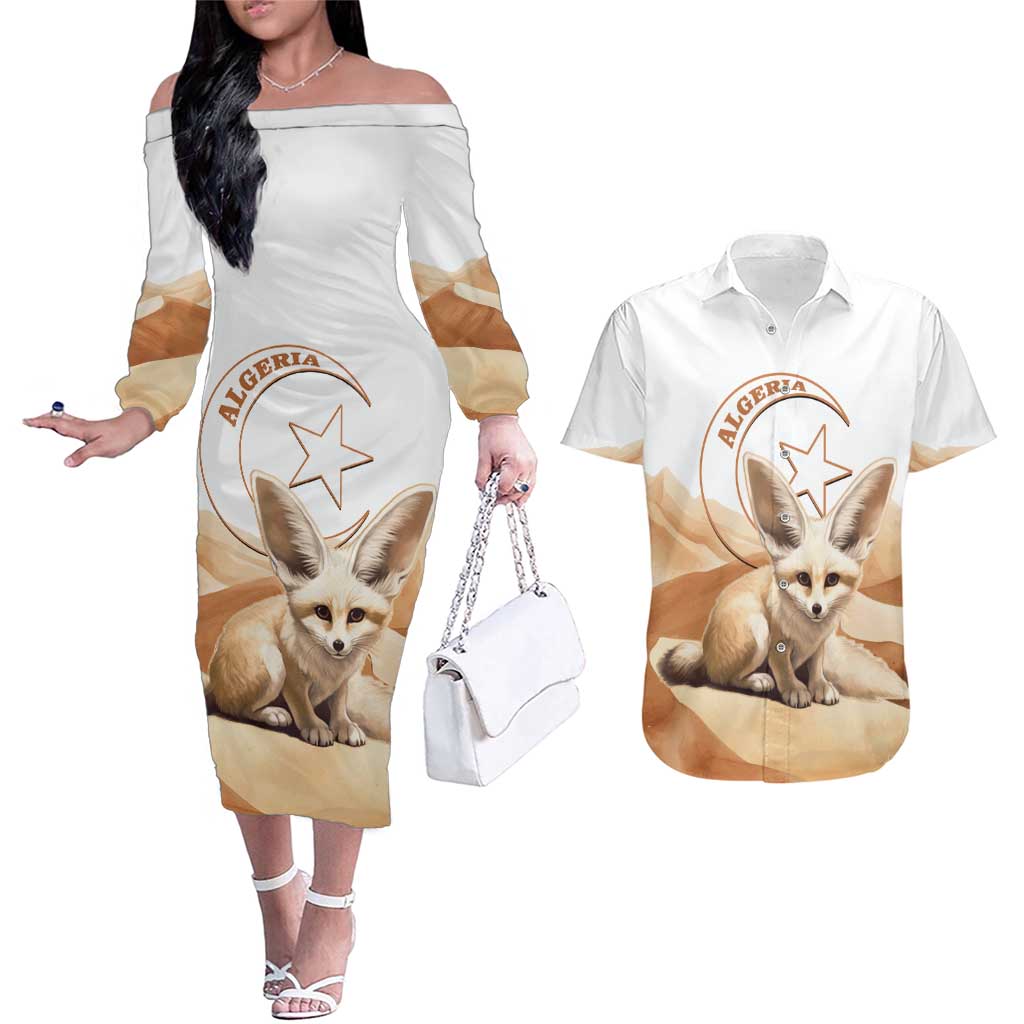 Fennec Fox Algeria Couples Matching Off The Shoulder Long Sleeve Dress and Hawaiian Shirt Algerian Sahara - Wonder Print Shop