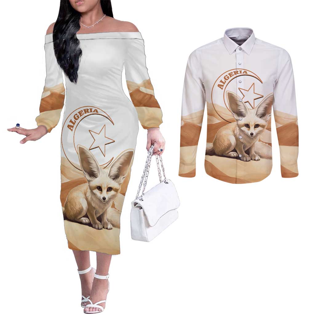 Fennec Fox Algeria Couples Matching Off The Shoulder Long Sleeve Dress and Long Sleeve Button Shirt Algerian Sahara