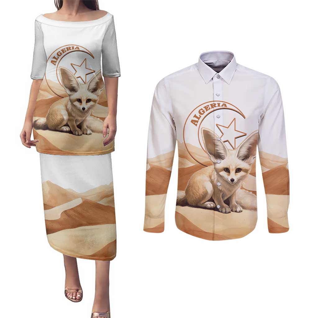 Fennec Fox Algeria Couples Matching Puletasi and Long Sleeve Button Shirt Algerian Sahara - Wonder Print Shop