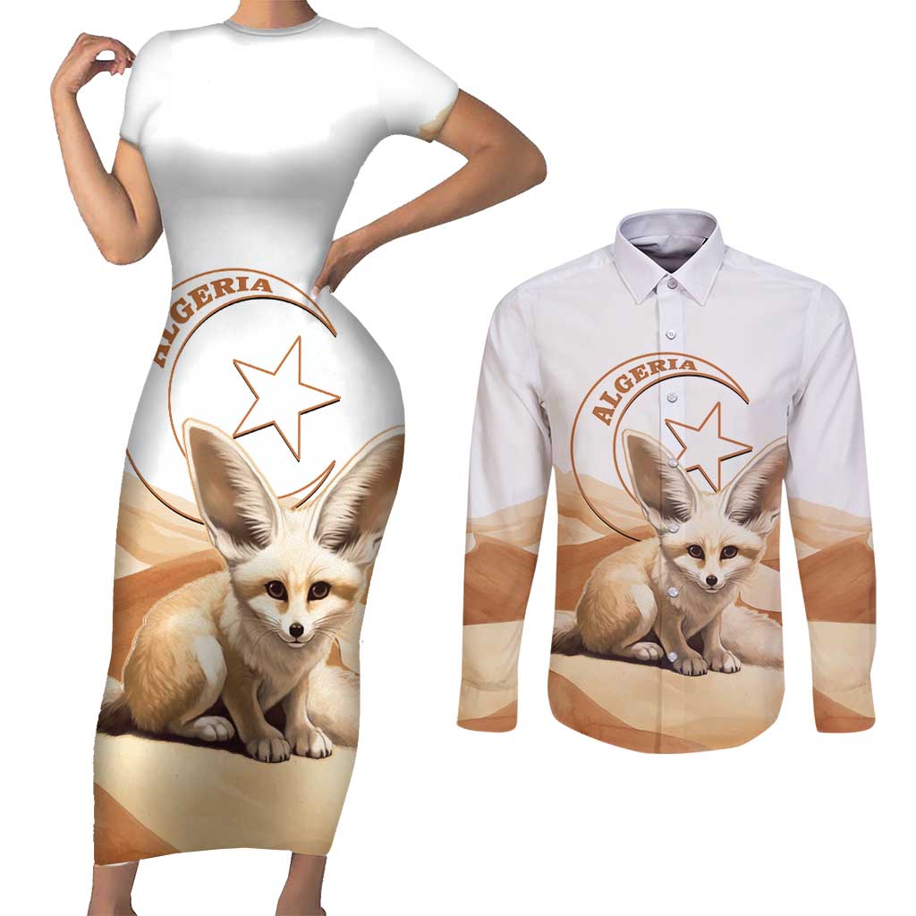 Fennec Fox Algeria Couples Matching Short Sleeve Bodycon Dress and Long Sleeve Button Shirt Algerian Sahara - Wonder Print Shop