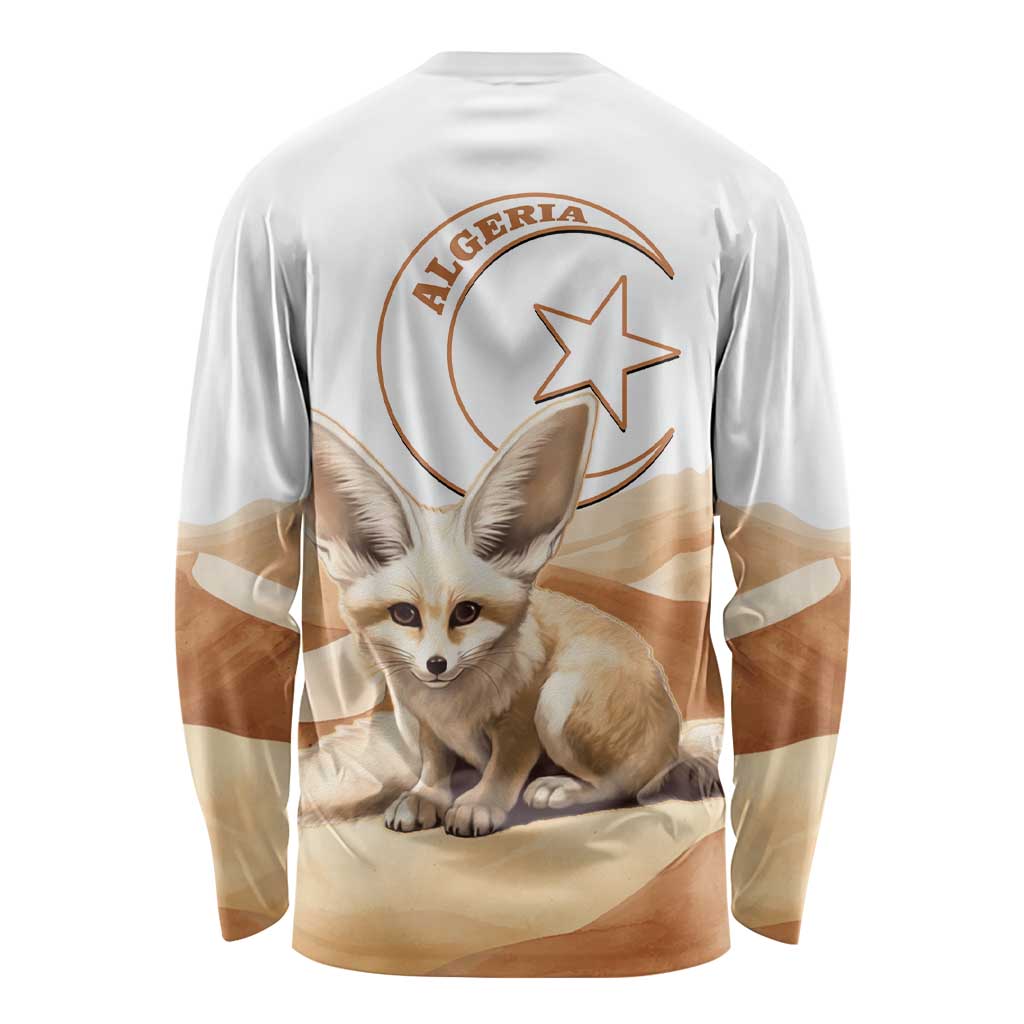 Unisex long-sleeve shirt, white with fennec fox back print and ALGERIA star
