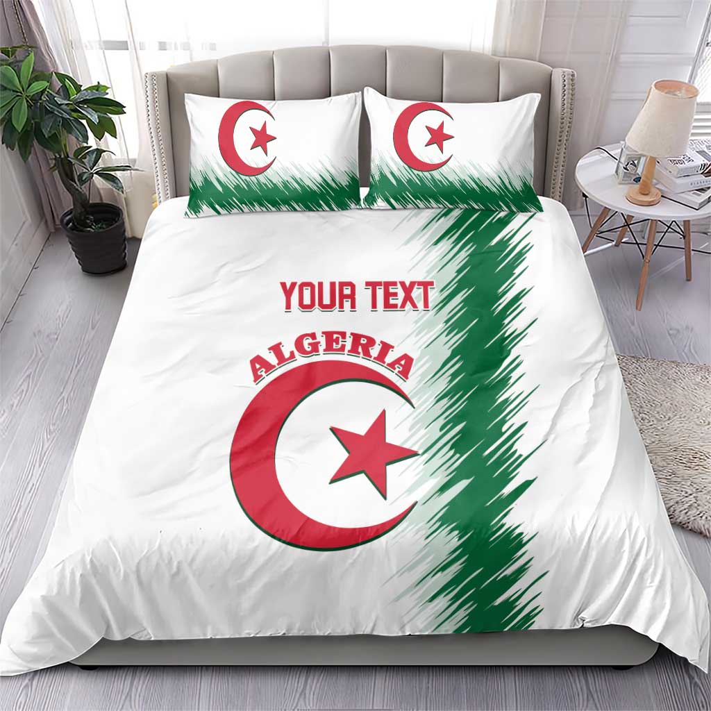 White Algeria football bedding set with green splash and red crescent star; duvet and two pillowcases