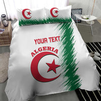 White duvet and two pillowcases featuring Algeria crest: red crescent, star, green streaks