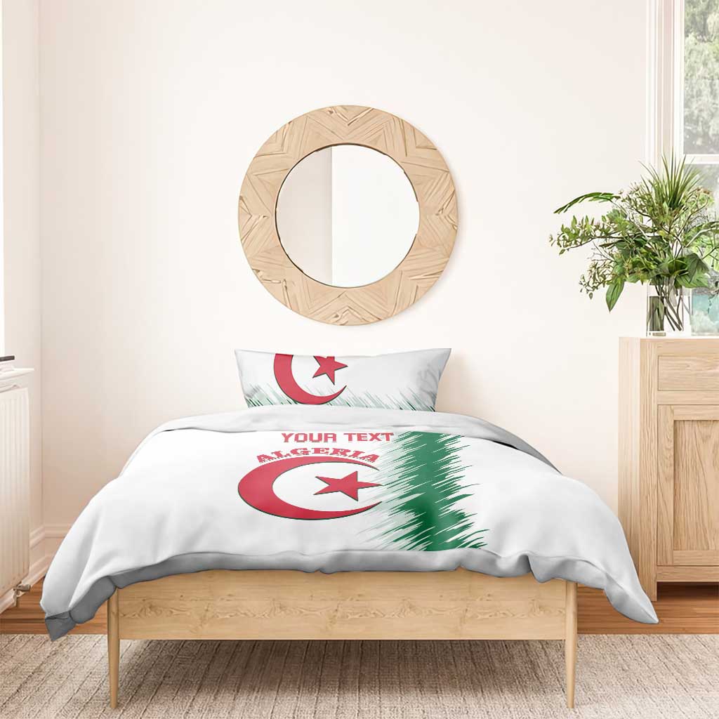 White Algeria football bedding set with red crescent star and green streaks on duvet and pillow