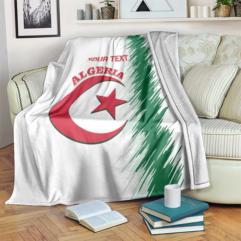 White Algeria football blanket with green streak design and custom “YOUR TEXT” print