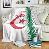 White Algeria football blanket with green streak design and custom “YOUR TEXT” print