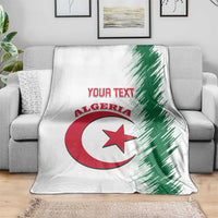 White Algeria football blanket on gray sofa with green streaks and “YOUR TEXT” center