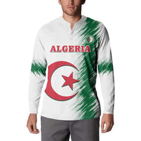 White Algeria henley with front crest graphic and green splash side panels