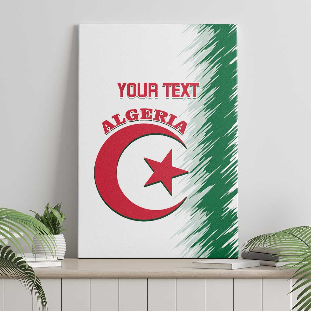 Custom Algeria football canvas wall art showing 'YOUR TEXT' above Algeria crescent and star on green