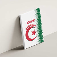 Custom Algeria football canvas wall art mounted on wall, showing 'YOUR TEXT' and Algeria crescent star