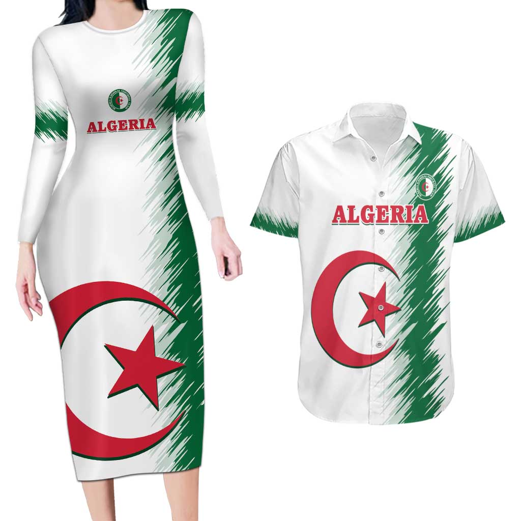 Custom Algeria Football Couples Matching Long Sleeve Bodycon Dress and Hawaiian Shirt Go The Greens - Wonder Print Shop