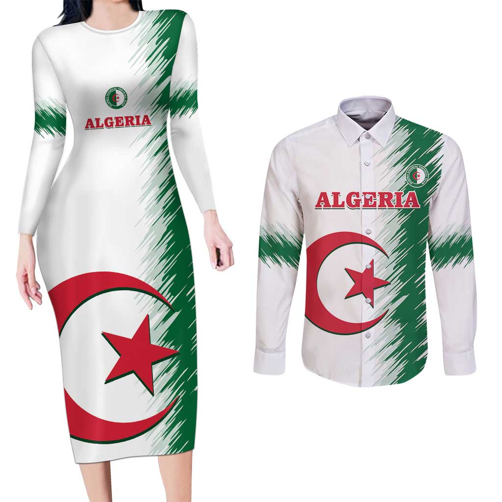 Custom Algeria Football Couples Matching Long Sleeve Bodycon Dress and Long Sleeve Button Shirt Go The Greens - Wonder Print Shop