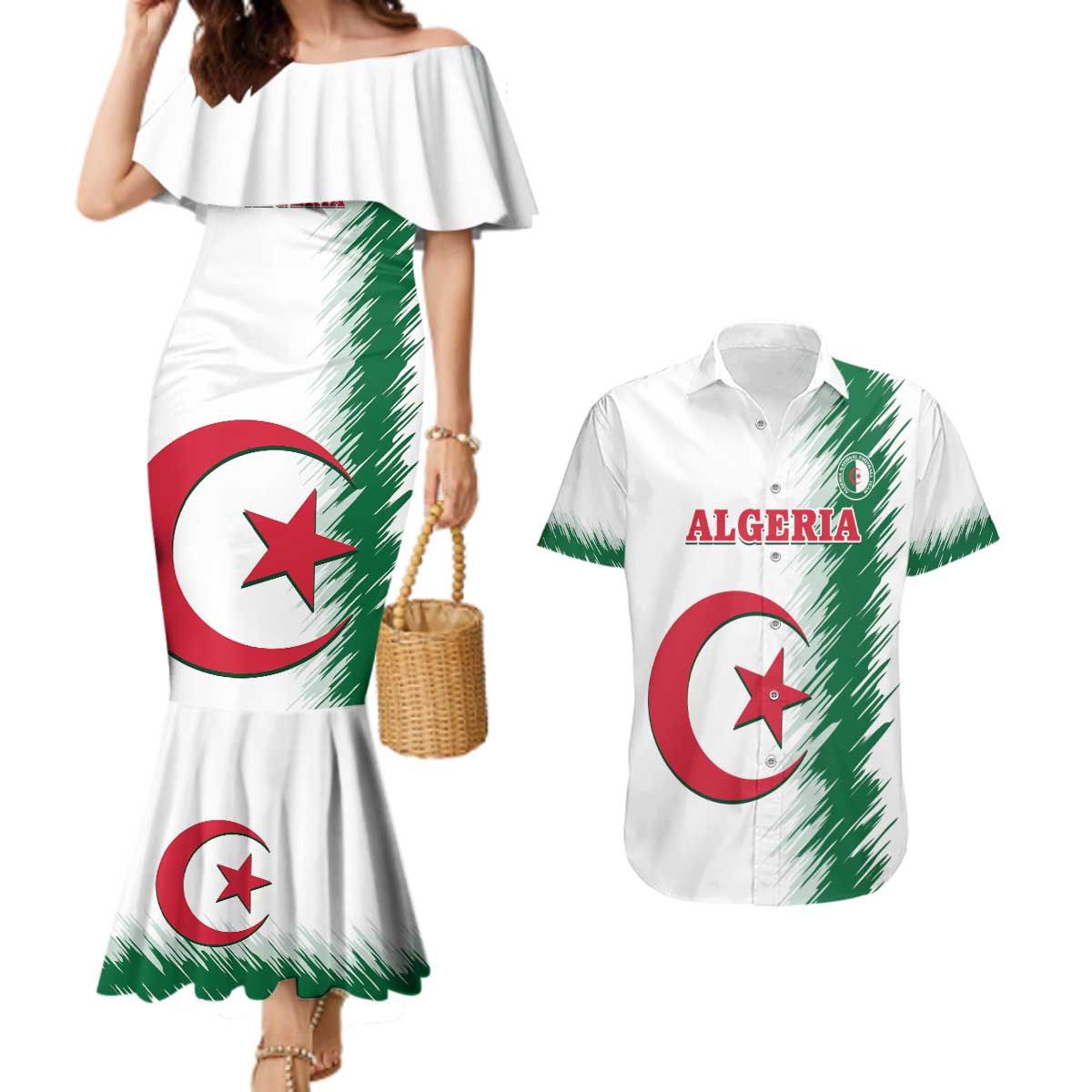 Custom Algeria Football Couples Matching Mermaid Dress and Hawaiian Shirt Go The Greens - Wonder Print Shop