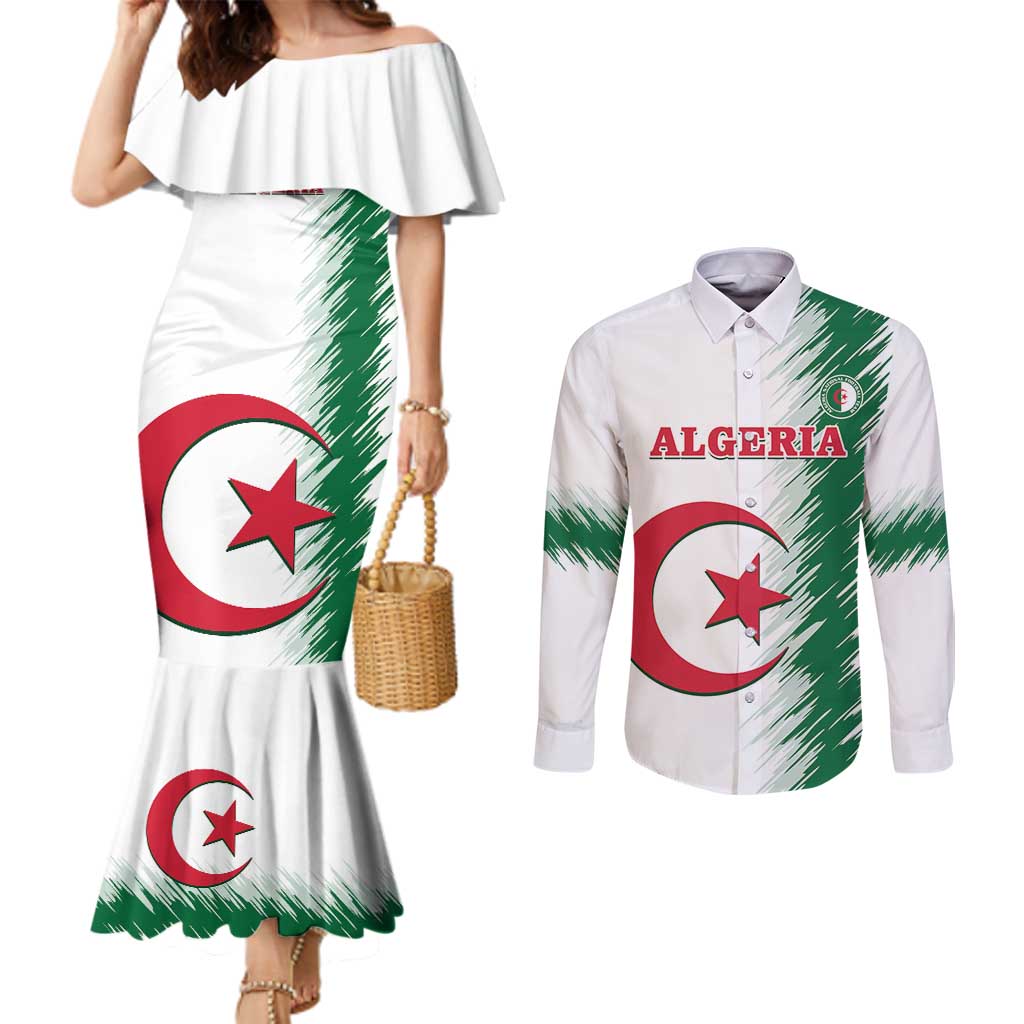 Custom Algeria Football Couples Matching Mermaid Dress and Long Sleeve Button Shirt Go The Greens