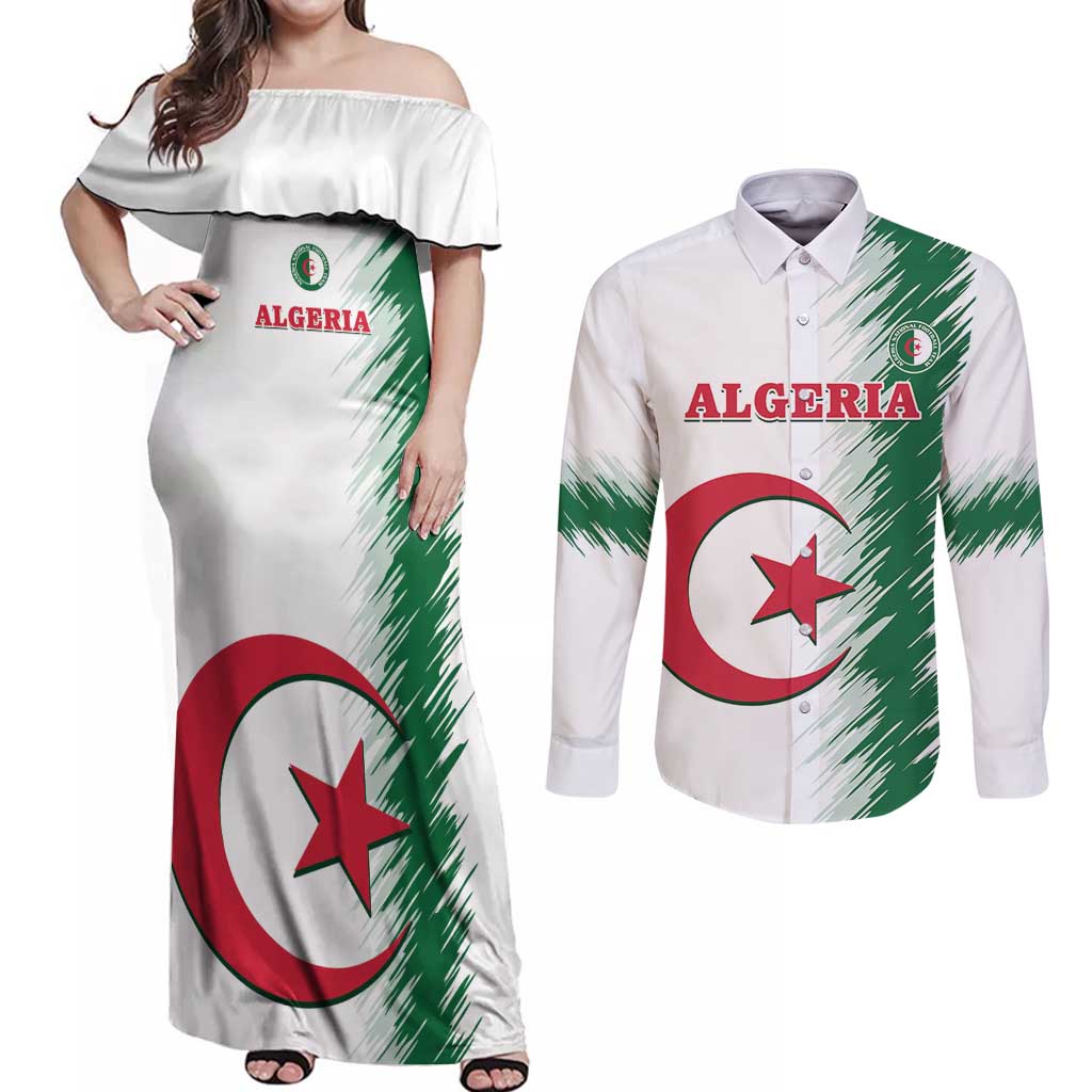 Custom Algeria Football Couples Matching Off Shoulder Maxi Dress and Long Sleeve Button Shirt Go The Greens - Wonder Print Shop