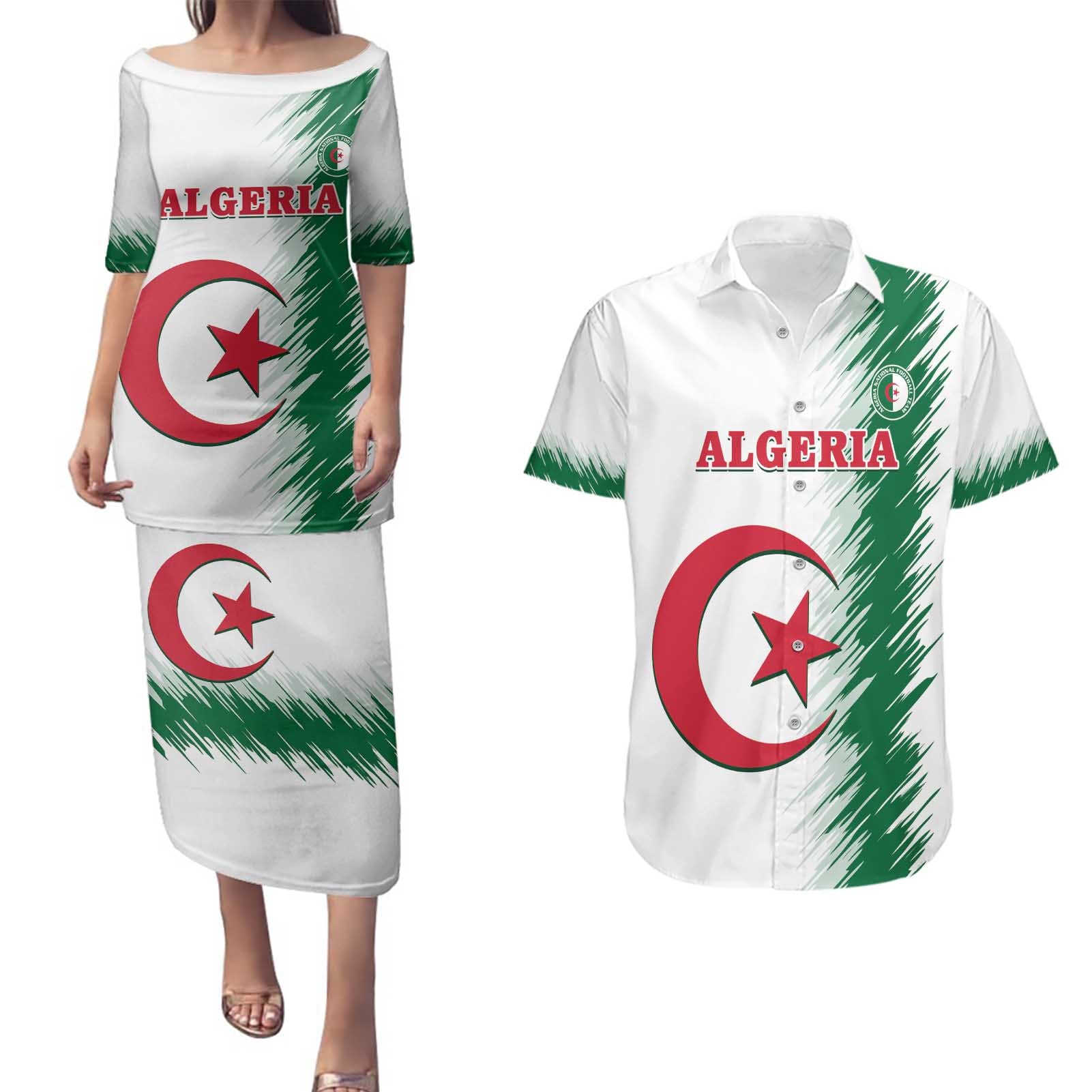 Custom Algeria Football Couples Matching Puletasi and Hawaiian Shirt Go The Greens - Wonder Print Shop