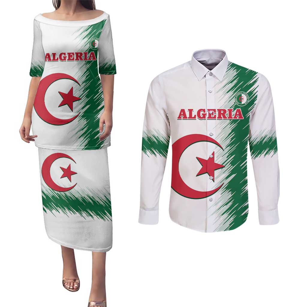 Custom Algeria Football Couples Matching Puletasi and Long Sleeve Button Shirt Go The Greens - Wonder Print Shop