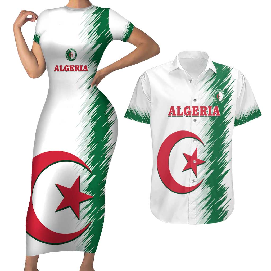 Custom Algeria Football Couples Matching Short Sleeve Bodycon Dress and Hawaiian Shirt Go The Greens - Wonder Print Shop