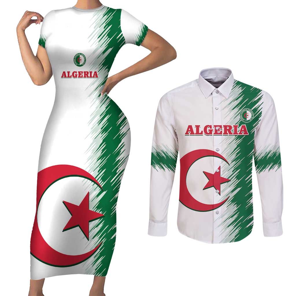 Custom Algeria Football Couples Matching Short Sleeve Bodycon Dress and Long Sleeve Button Shirt Go The Greens - Wonder Print Shop