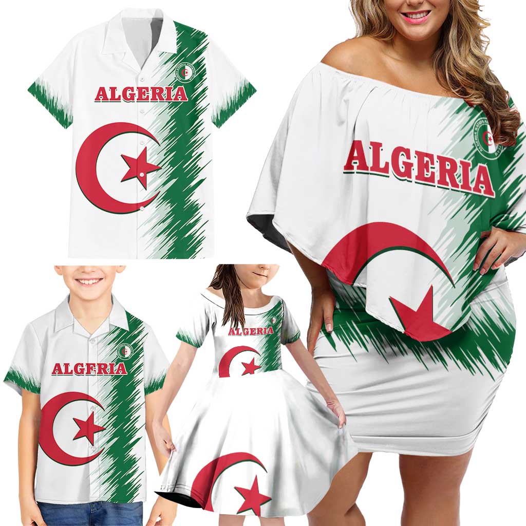 Custom Algeria Football Family Matching Off Shoulder Short Dress and Hawaiian Shirt Go The Greens - Wonder Print Shop