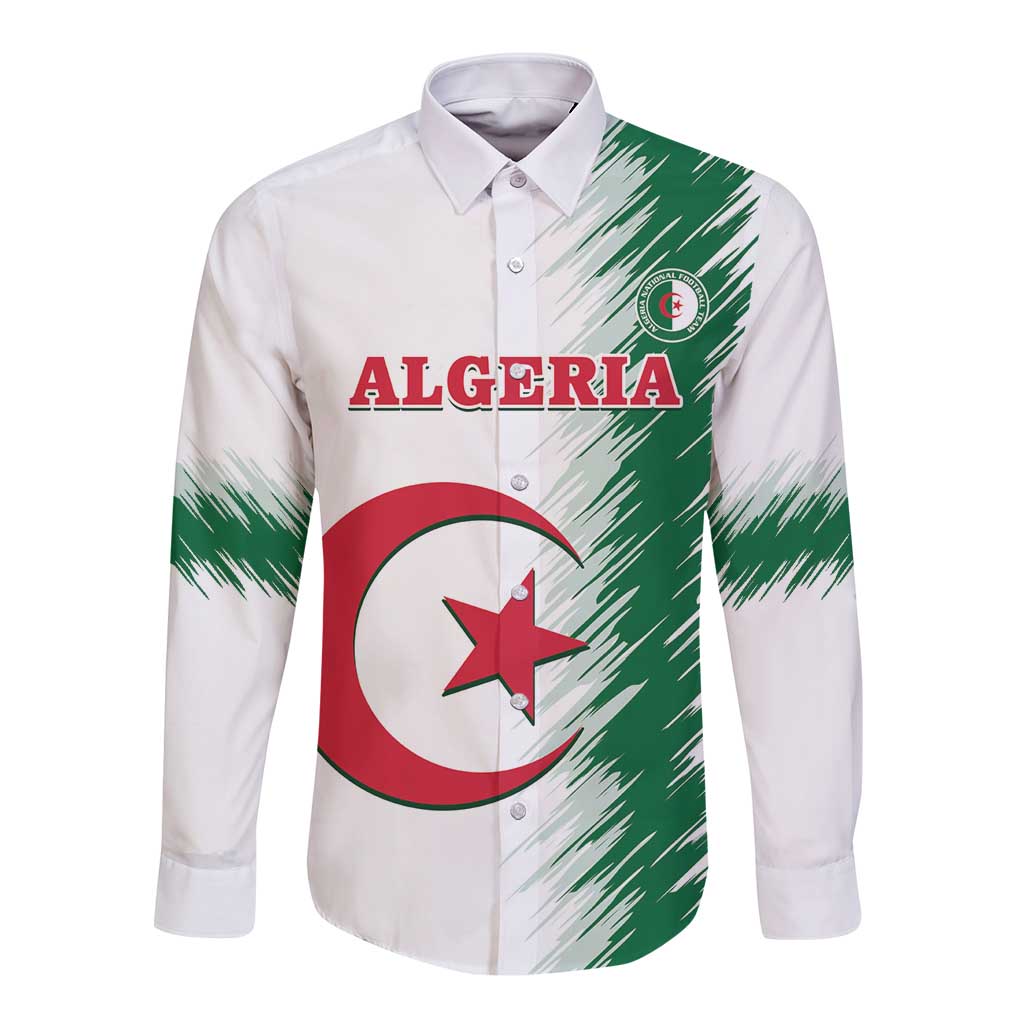White Algeria long-sleeve button football shirt with green stripe front crest