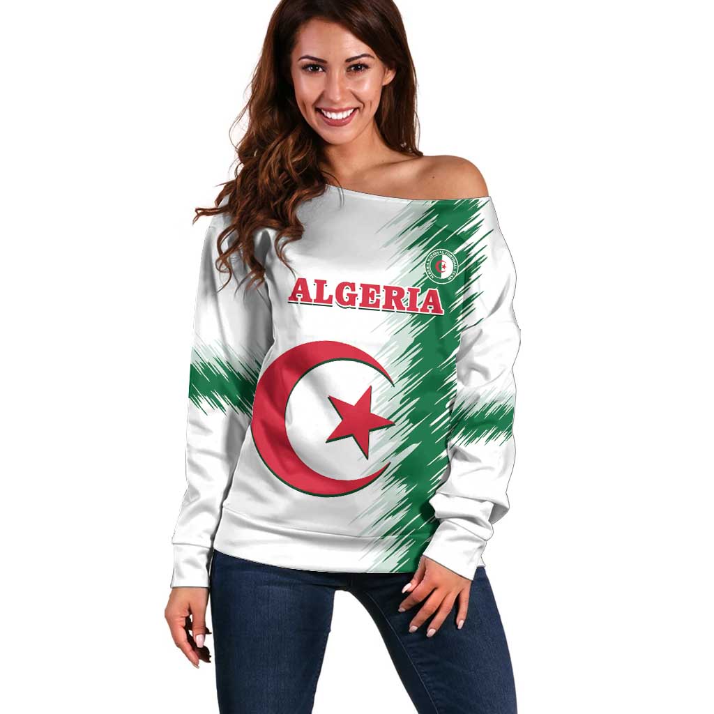 Custom Algeria Football Off Shoulder Sweater Go The Greens - Wonder Print Shop