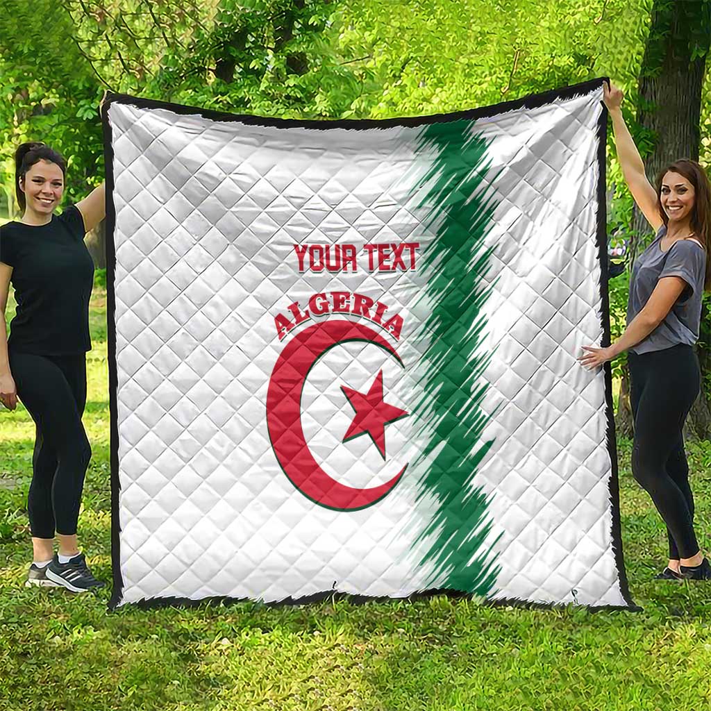 White quilt with Algeria emblem and green diagonal stripe, red “YOUR TEXT” on top