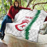 White quilt with Algeria emblem, green diagonal brush stripe, red “YOUR TEXT”