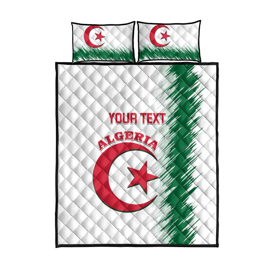 White Algeria football quilt bed set with green brush stripes and red crescent logo