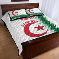 White Algeria quilt bed set with green stripes, red crescent star, and custom text on quilt