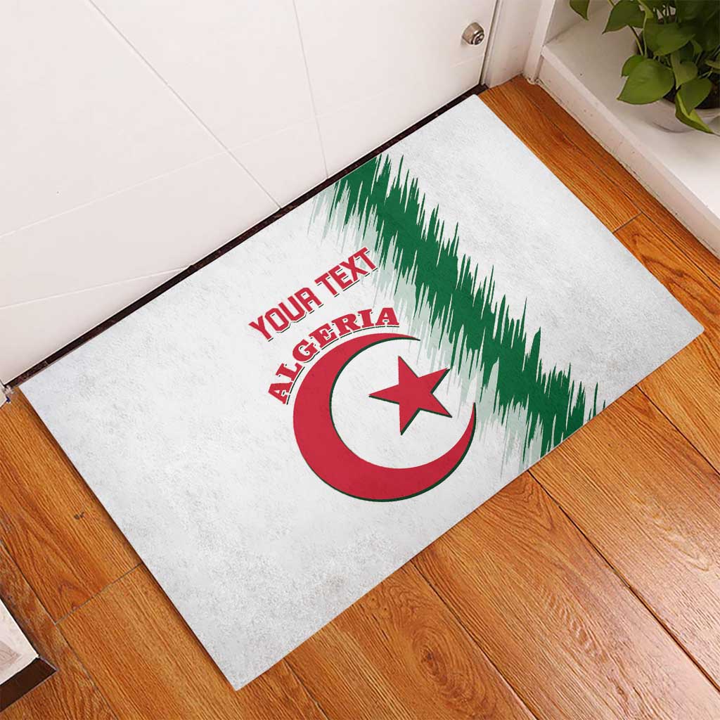 Custom Algeria football doormat, white with red crest and green brush stripes