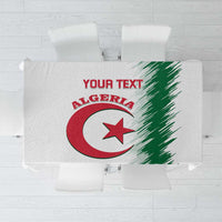White football tablecloth with Algeria emblem and green brush stripes, custom text panel