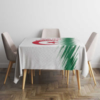 White square football tablecloth with Algeria crest and green stripe, on dining set