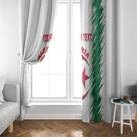 White curtain for window with Algeria emblem, Your Text and green brush stripe along one panel