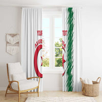 White window curtain set with Algeria emblem and Your Text, green brush stripe on right panel