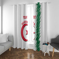 White window curtain with Algeria emblem and Your Text, green brush stripe panel on the right