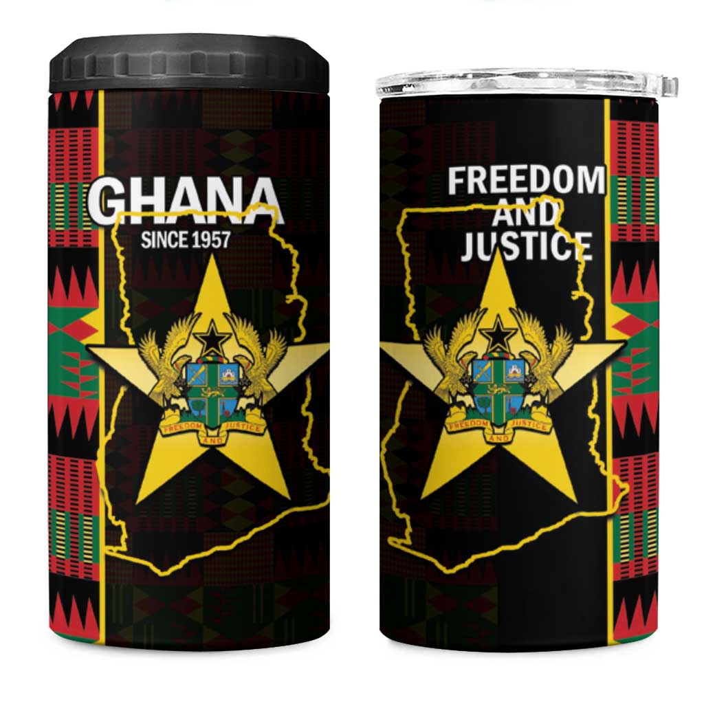 Ghana 1957 4 in 1 Can Cooler Tumbler Independence Anniversary Kente Pattern