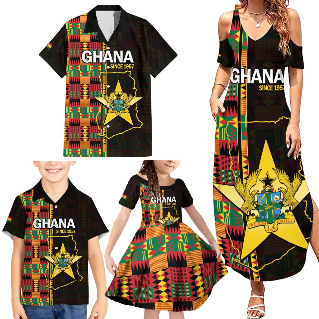 Ghana 1957 Family Matching Summer Maxi Dress and Hawaiian Shirt Independence Anniversary Kente Pattern