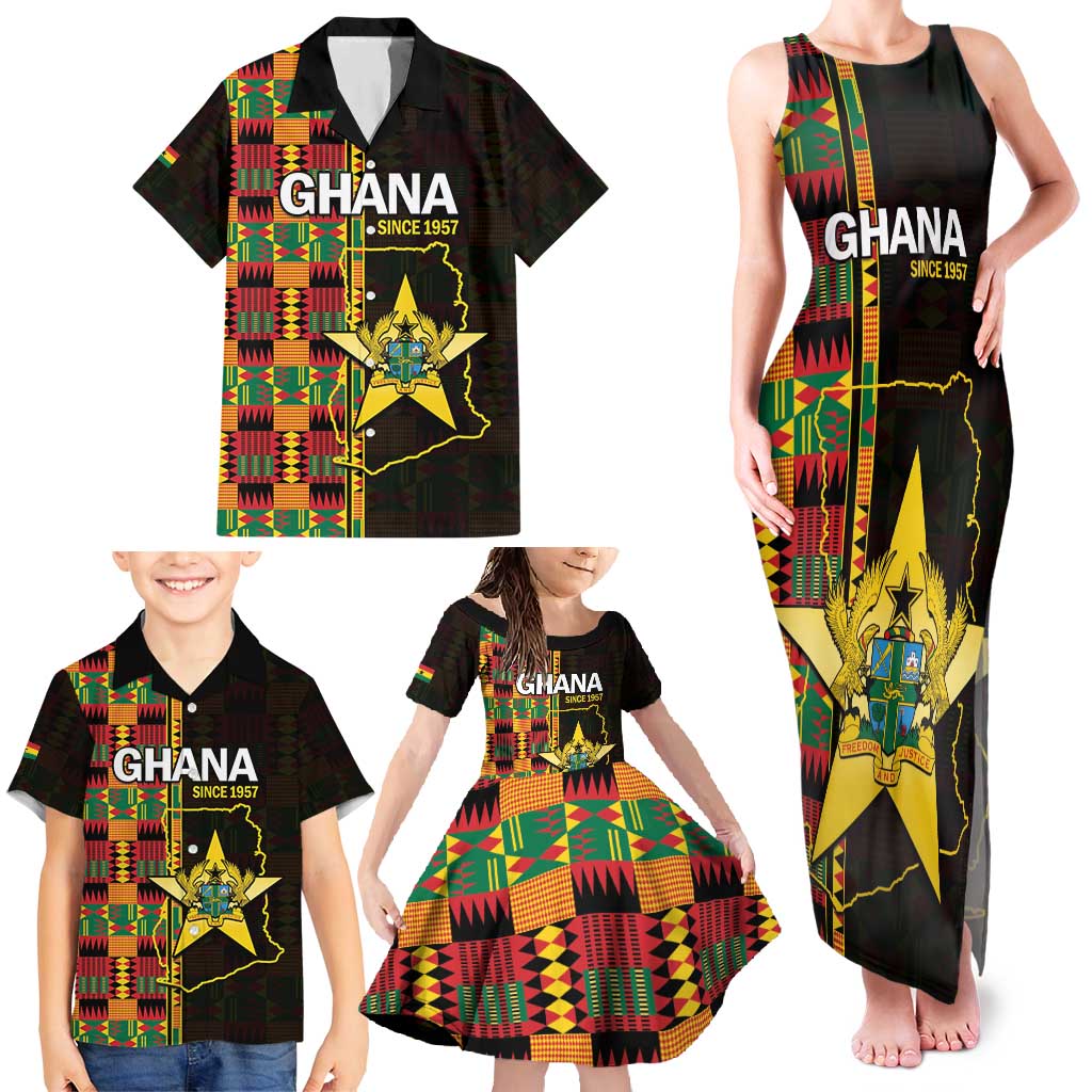 Ghana 1957 Family Matching Tank Maxi Dress and Hawaiian Shirt Independence Anniversary Kente Pattern