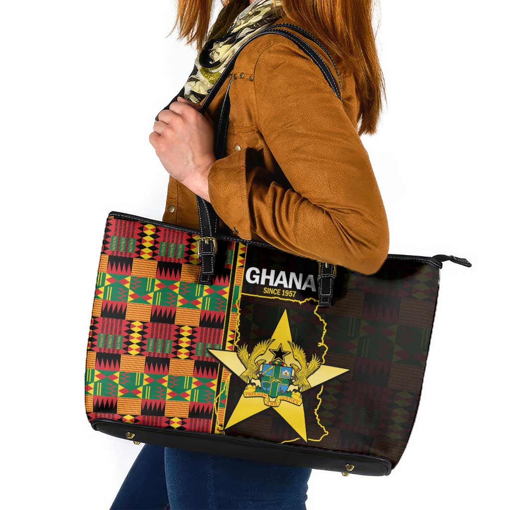 Ghana 1957 Leather Tote Bag Independence Anniversary Kente Pattern